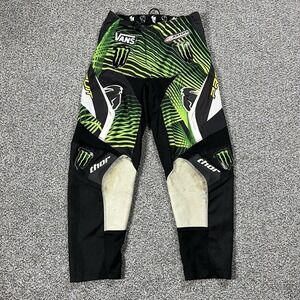 Thor Motocross Pants Mens 28 Black Monster Energy In Boot Leather Kneepads